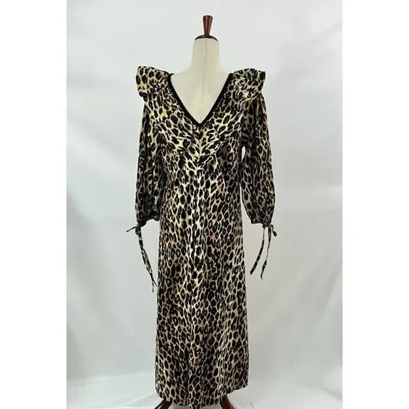 DAMSON MADDER Sz 12 UK 8 US Leopard Print Barbs Ruffle Midi Dress - Picture 4 of 12